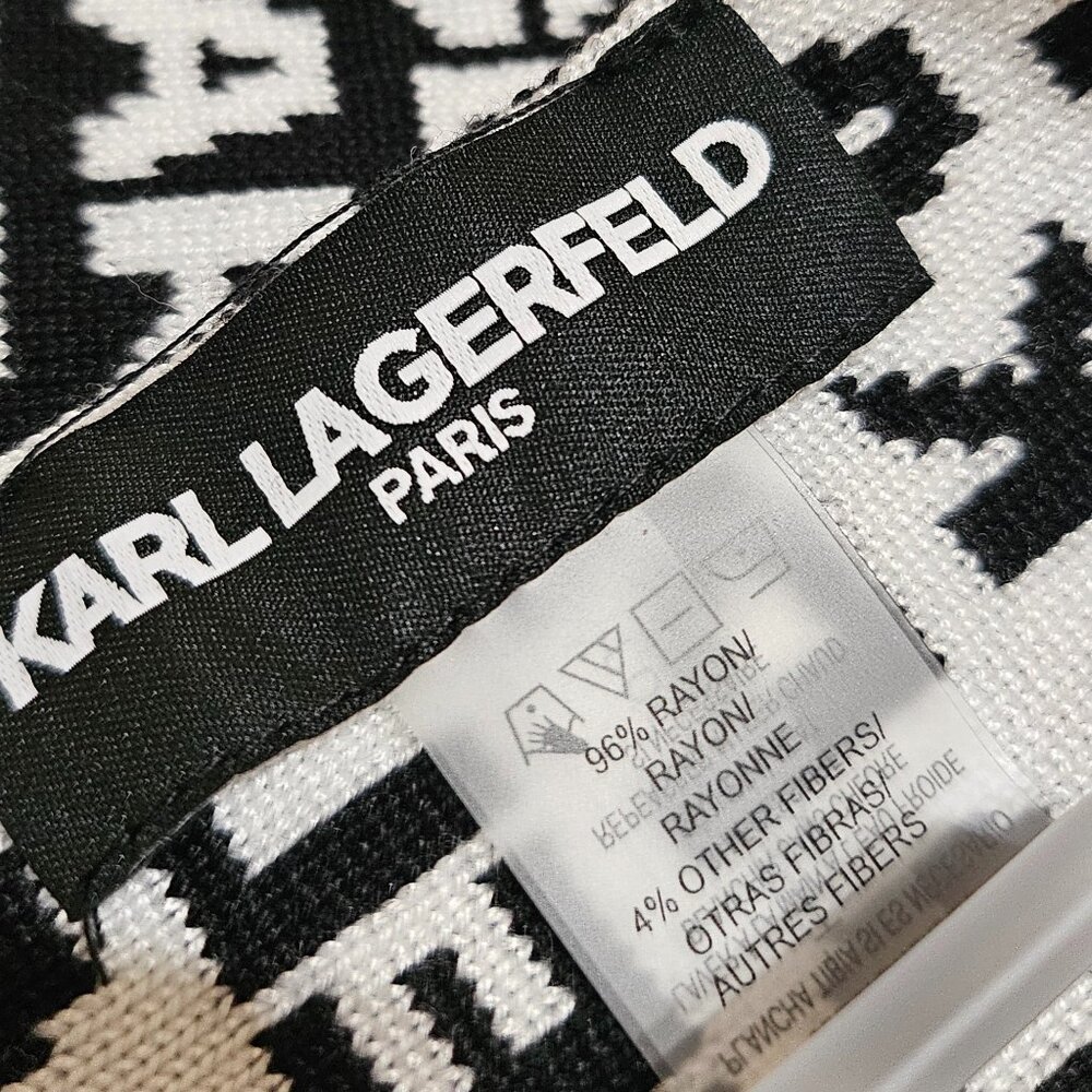 KARL LAGERFELD CHIC ICONIC MONOCHROME BLACK & WHITE  LOGO SCARF - Picture 14 of 15